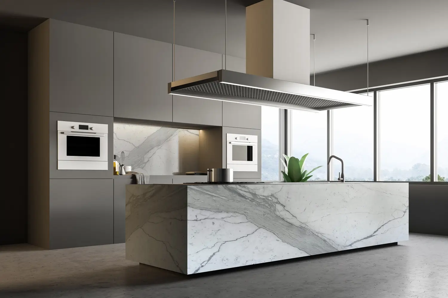 ภาพเคาน์เตอร์และไอส์แลนด์ห้องครัวที่ทำจากหิน Calacatta - The KING of Marble