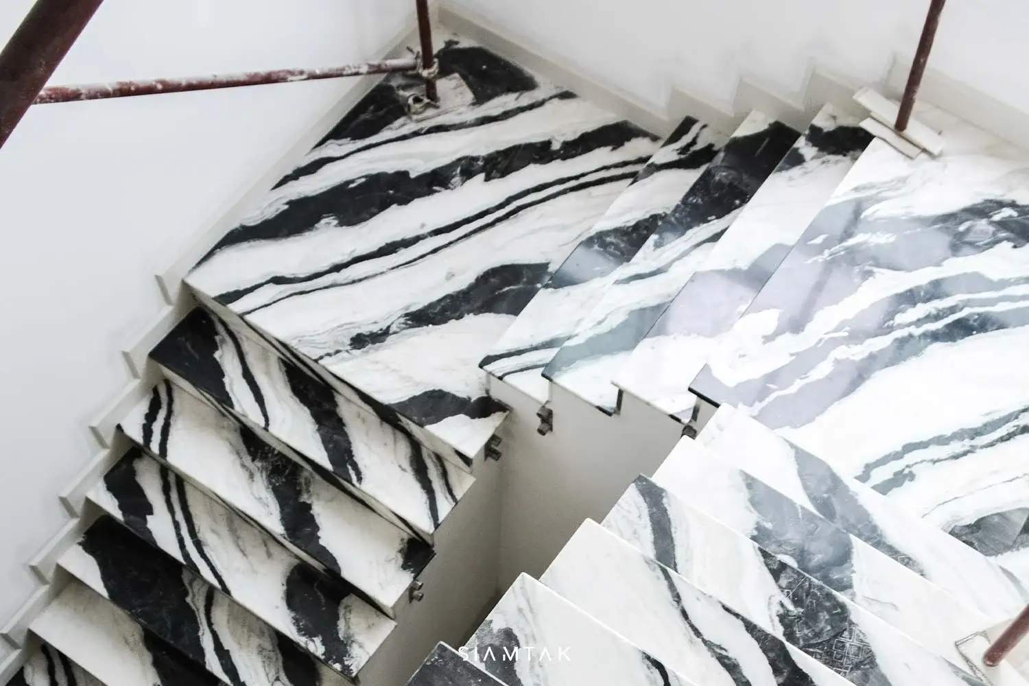 Panda White marble staircase in a U-shape