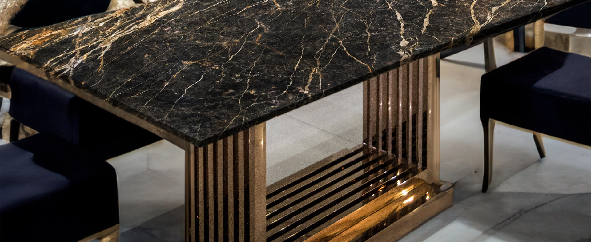Marble dining table with stainless steel legs