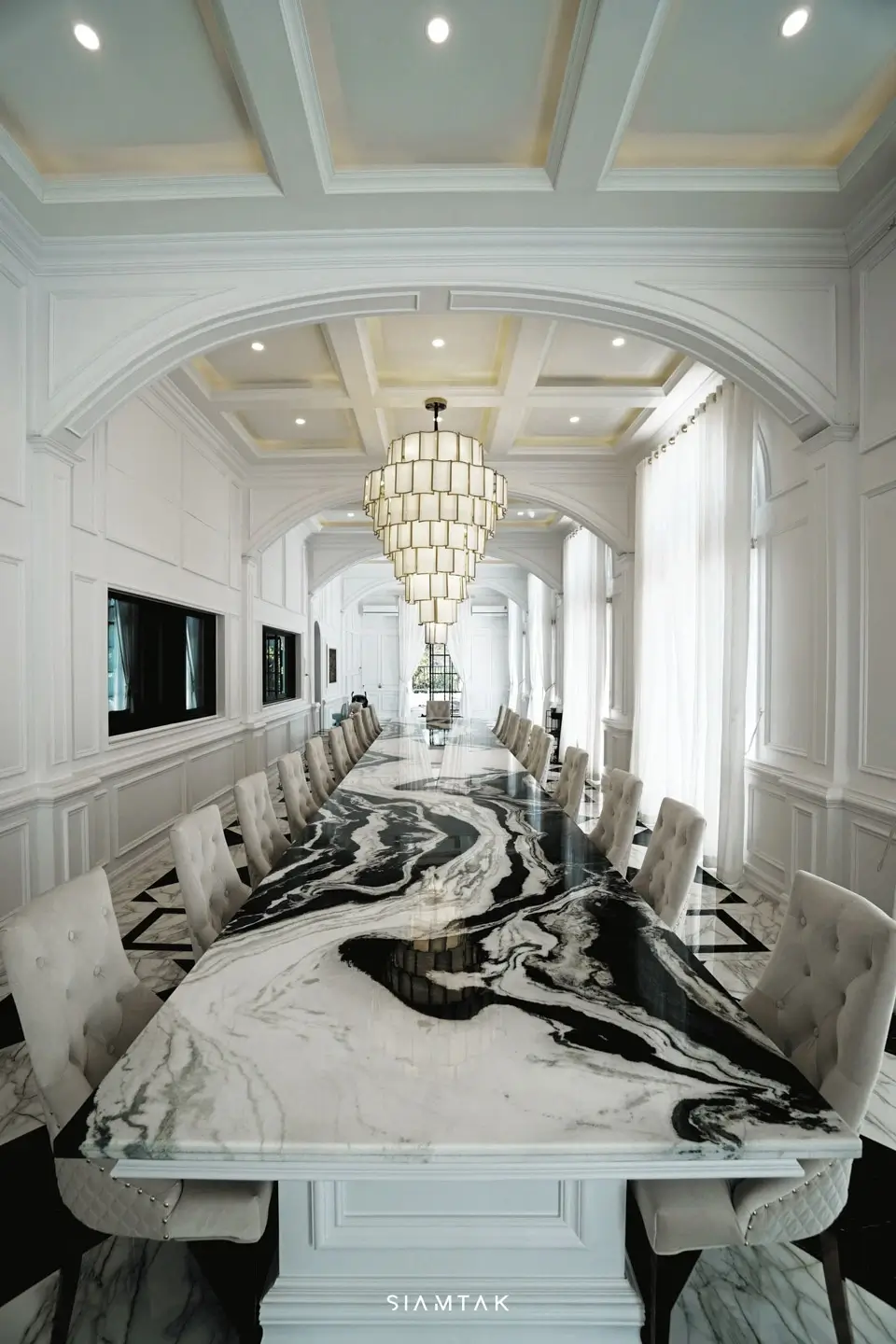 Panda White marble table in black and white, perfect for a classic style home